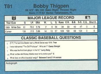 1990 Classic Yellow #T81 Bobby Thigpen Back