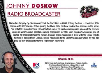 2013 Brandt Sacramento River Cats #35 Johnny Doskow Back