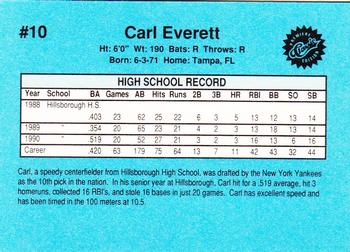 1990 Classic Draft Picks #10 Carl Everett   Back