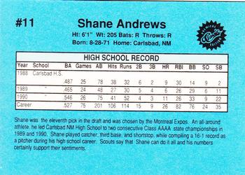 1990 Classic Draft Picks #11 Shane Andrews   Back