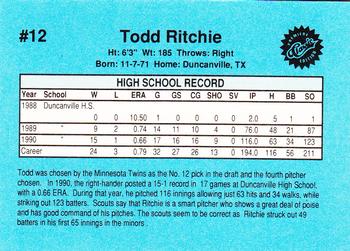 1990 Classic Draft Picks #12 Todd Ritchie  Back