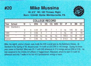 1990 Classic Draft Picks #20 Mike Mussina   Back
