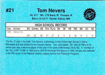 1990 Classic Draft Picks #21 Tom Nevers  Back