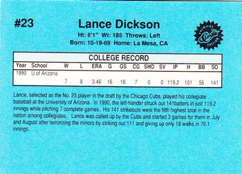 1990 Classic Draft Picks #23 Lance Dickson Back