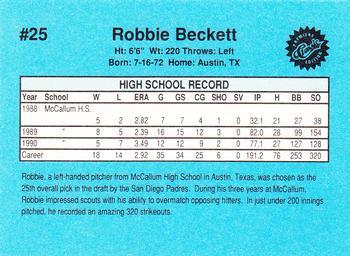 1990 Classic Draft Picks #25 Robbie Beckett   Back