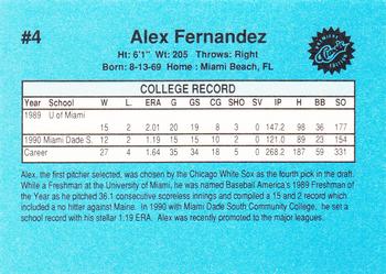 1990 Classic Draft Picks #4 Alex Fernandez   Back