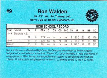 1990 Classic Draft Picks #9 Ron Walden Back