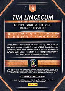 2013 Pinnacle - Artist Proof #19 Tim Lincecum Back