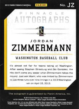 2013 Pinnacle - Autographs #JZ Jordan Zimmermann Back