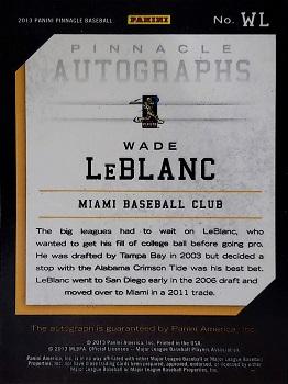 2013 Pinnacle - Autographs #WL Wade LeBlanc Back