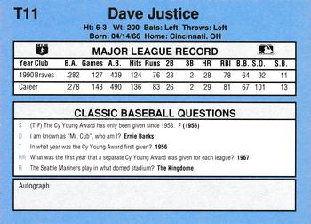 1991 Classic I #T11 Dave Justice Back