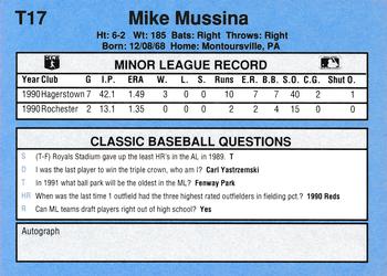 1991 Classic I #T17 Mike Mussina Back