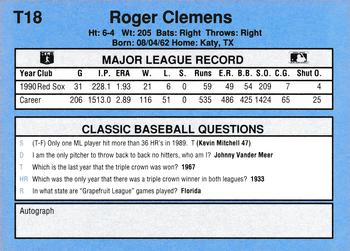 1991 Classic I #T18 Roger Clemens Back