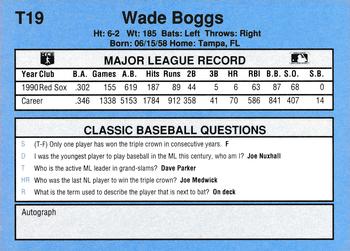 1991 Classic I #T19 Wade Boggs Back