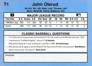 1991 Classic I #T1 John Olerud Back