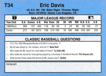 1991 Classic I #T34 Eric Davis Back