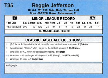 1991 Classic I #T35 Reggie Jefferson Back