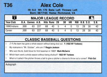1991 Classic I #T36 Alex Cole Back
