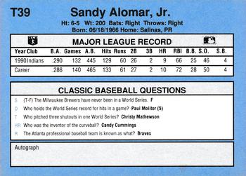 1991 Classic I #T39 Sandy Alomar, Jr. Back