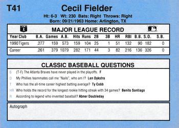 1991 Classic I #T41 Cecil Fielder Back