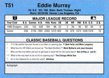 1991 Classic I #T51 Eddie Murray Back