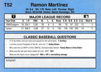1991 Classic I #T52 Ramon Martinez Back