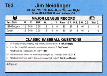 1991 Classic I #T53 Jim Neidlinger Back