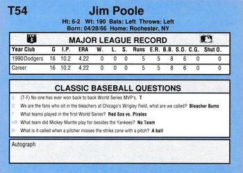 1991 Classic I #T54 Jim Poole Back