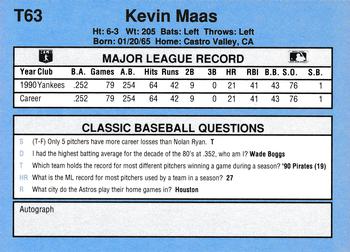 1991 Classic I #T63 Kevin Maas Back