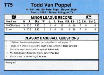 1991 Classic I #T75 Todd Van Poppel Back