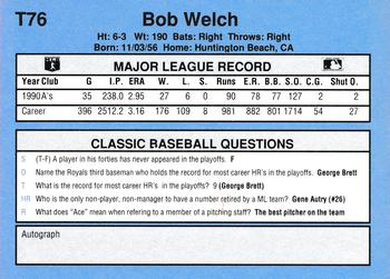 1991 Classic I #T76 Bob Welch Back