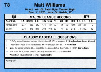 1991 Classic I #T8 Matt Williams Back