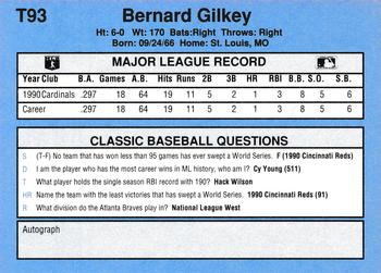 1991 Classic I #T93 Bernard Gilkey Back
