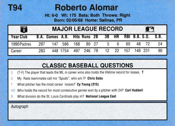 1991 Classic I #T94 Roberto Alomar Back