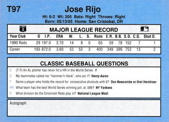 1991 Classic I #T97 Jose Rijo Back