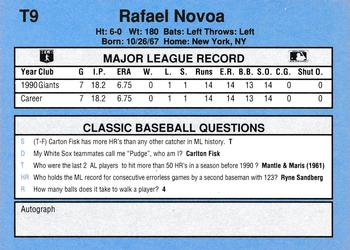 1991 Classic I #T9 Rafael Novoa Back