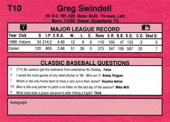 1991 Classic II #T10 Greg Swindell Back