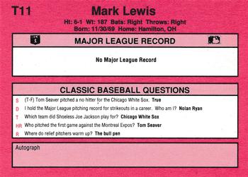 1991 Classic II #T11 Mark Lewis Back