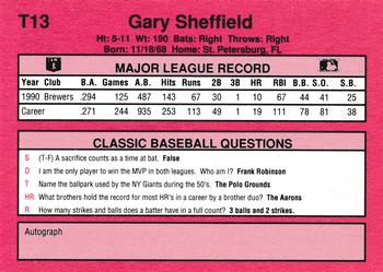 1991 Classic II #T13 Gary Sheffield Back