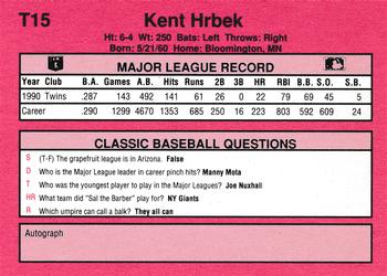 1991 Classic II #T15 Kent Hrbek Back