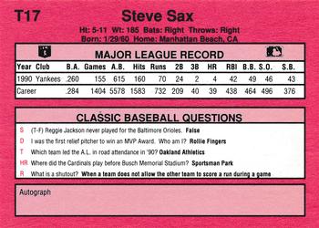 1991 Classic II #T17 Steve Sax Back