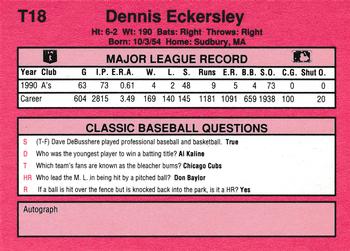 1991 Classic II #T18 Dennis Eckersley Back