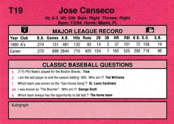 1991 Classic II #T19 Jose Canseco Back