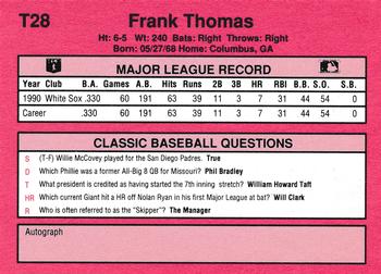 1991 Classic II #T28 Frank Thomas Back