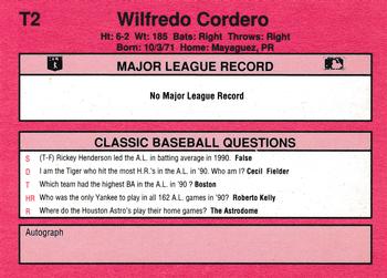 1991 Classic II #T2 Wilfredo Cordero Back