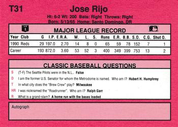 1991 Classic II #T31 Jose Rijo Back