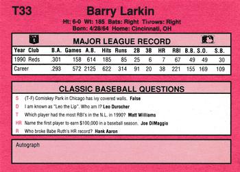 1991 Classic II #T33 Barry Larkin Back