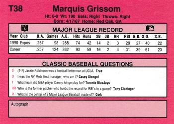 1991 Classic II #T38 Marquis Grissom Back