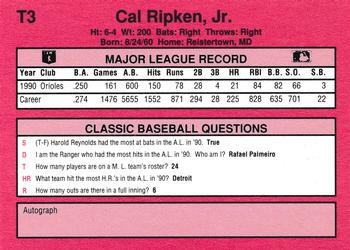 1991 Classic II #T3 Cal Ripken Jr. Back
