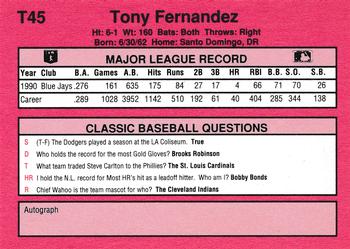 1991 Classic II #T45 Tony Fernandez Back